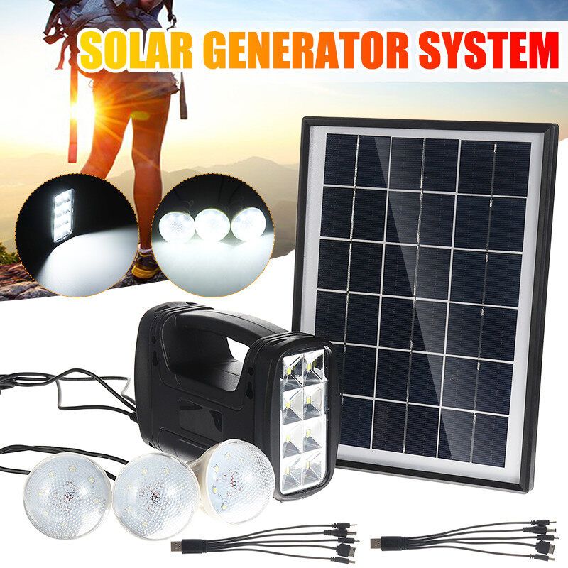 Portable Solar Panel System With 3Pcs LED Light Bulbs Emergency Lamp And Phone Charger For Camping Outdoor Garden Camping Security Lighting - White