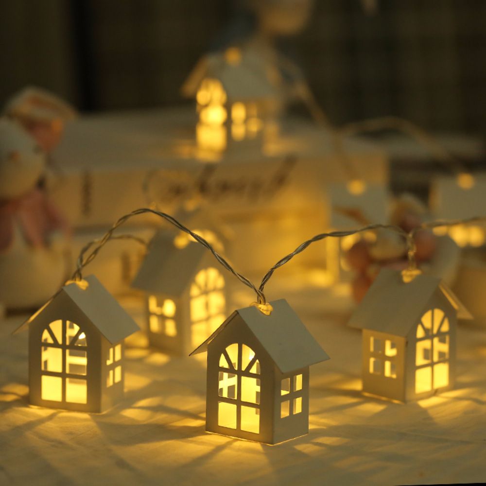 Small House Light String 10led Christmas Wooden House Light String