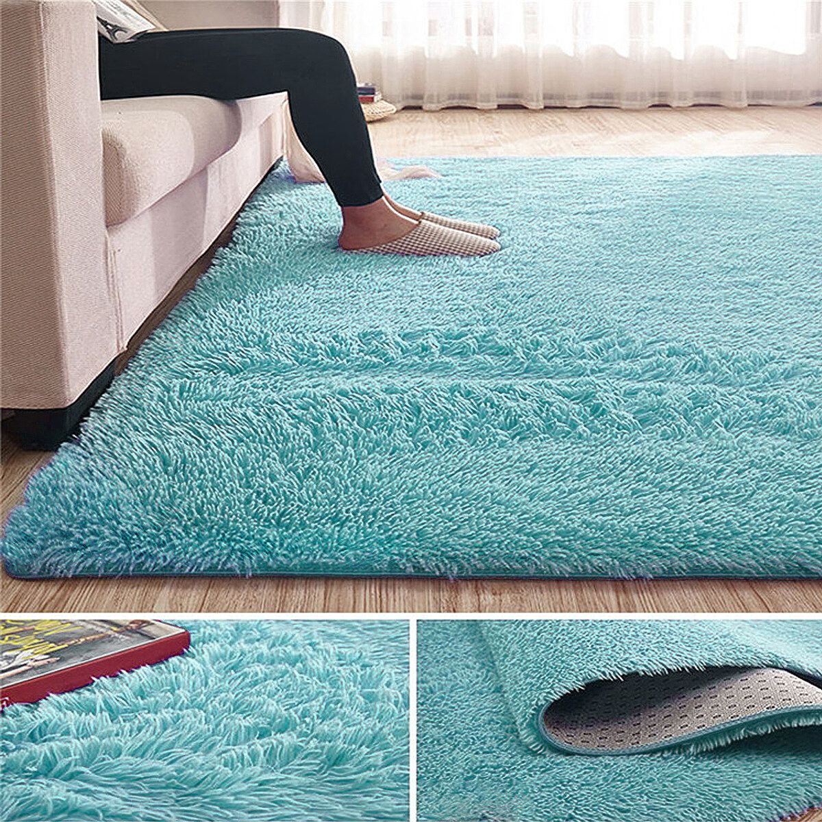 Shaggy Rug Super Plush Non-Slip Large Rugs Floor Carpet Living Room 230×160CM Blue