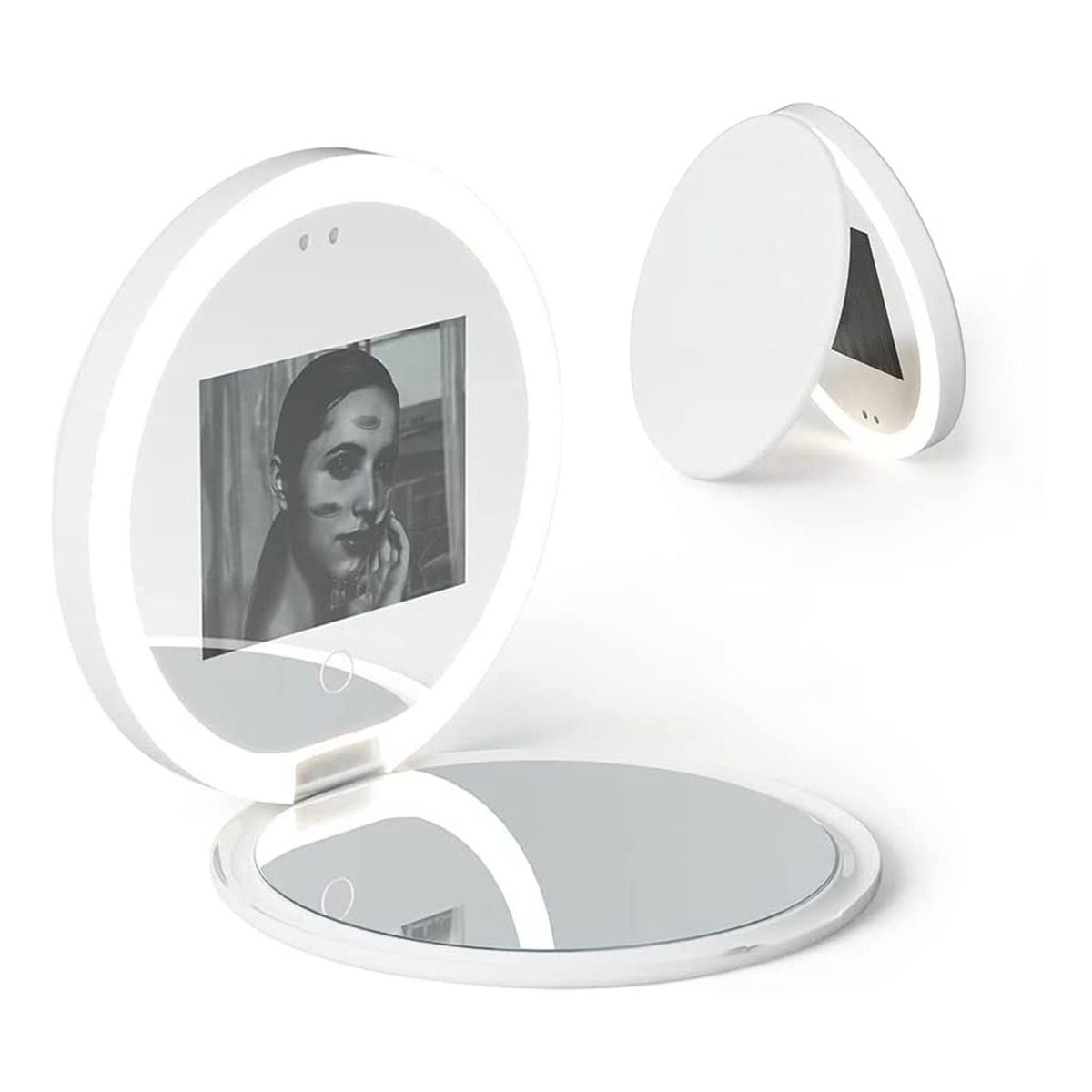 Travel Compact Mirror with UV Camera for Sunscreen Test, 2X Magnification Portable Lighted Mirror for Handbag Pocket
