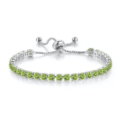 Round Zircon Single Row Adjustable Olive Green Stone White Gold Bracelet