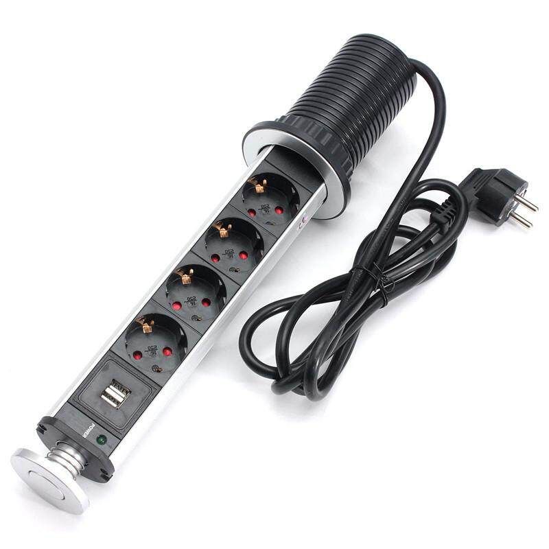 US/UK/EU/AU Plug Pull Up Electrical Socket 2 USB Desk Worktop Extension Lead 240V European Gauge