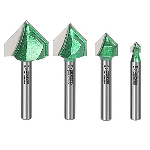 KOWOOD Pro 90 V Grooving Bit Set 4 Pcs 14 Inch Shank 14 12 3