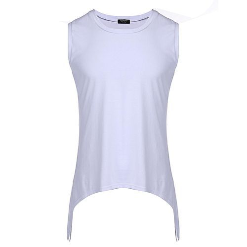 Men Fashion Sleeveless Asymmetric Hem Tank Tops Loose Casual Tops-Raw White Off White