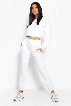 Plain Casual Crop Sweatshirt/ Joggers