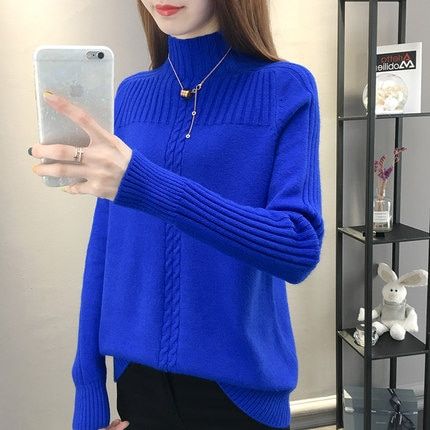 Knitted Turtleneck Women Autumn Winter 2019 New Ladies Korean Sweater Female Long Sleeve Jumper Blue White Red Pullover Femme(#Royal Blue)