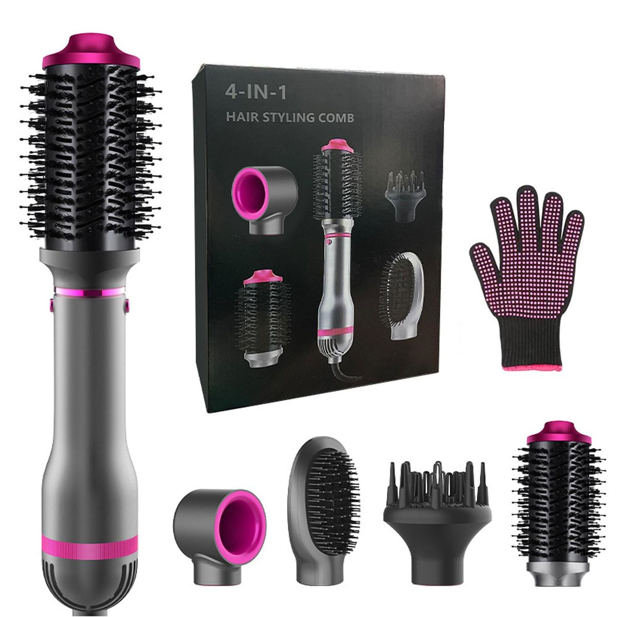 Bestauty 4-IN-1 Hot Air Hair Brush Hair Styling Comb Hair Straightening Curling Comb Electric Hair Dryer Hair Straightener Brush Rotatable Power Cord for Home Salon Use