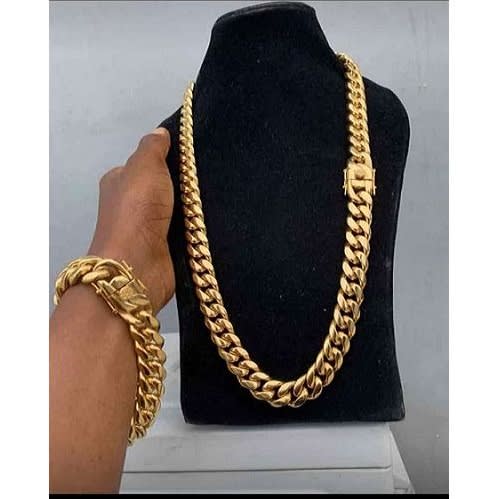 Cuban Link Chain Original With Bracelet Gold