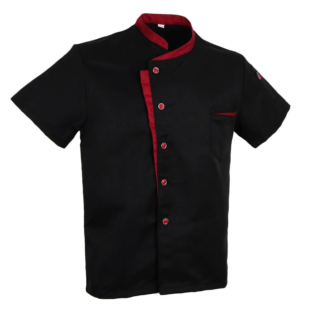 Unisex Chef Jacket Coat Short Sleeves Shirt Hotel Kitchen Black 3XL