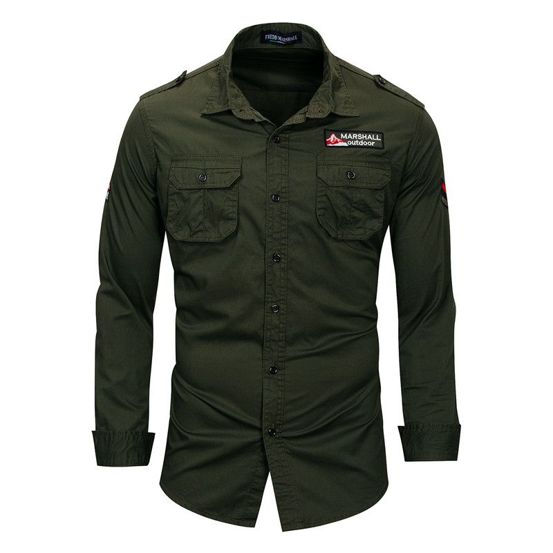 Men's Long Sleeve Cotton Field Shirt - Green