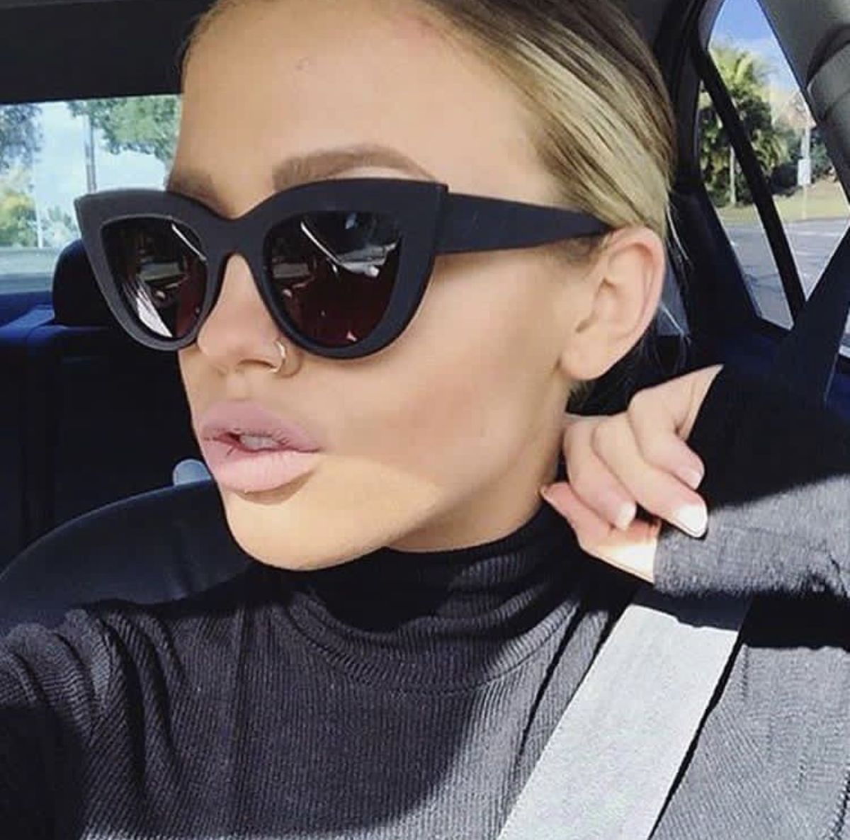 Cat Eye Frame Sunglasses  -Black