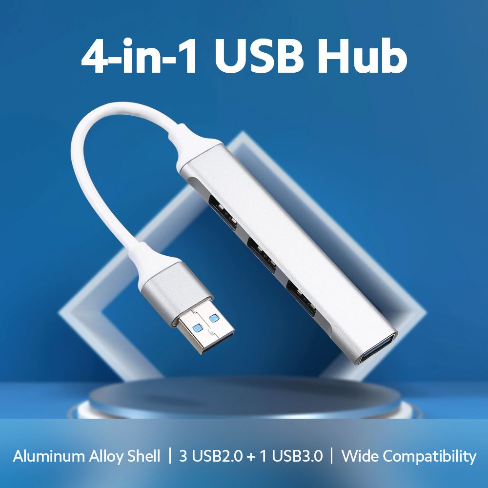 4-in-1 USB Hub With USB2.0/USB3.0 Ports