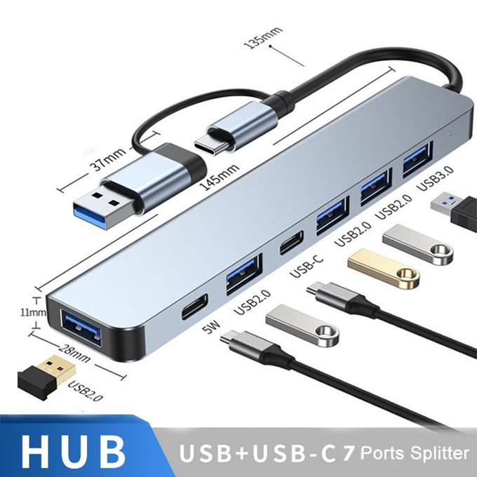 7in1 Multi Ports USB Type C Hub Splitter Adapter Expansion Dock