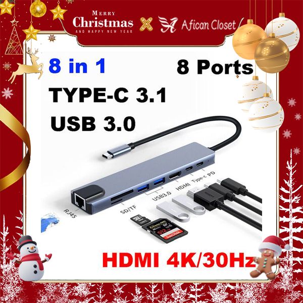 USB3.0 USB PD SD/TF RJ45 4K 8-in-1 87W HUB Multiport Adapter Type-C To HDMI