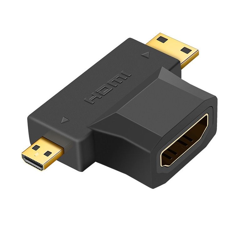3 In 1 HDMI Female To Mini HDMI Male + Micro HDMI Male Adapter(Black)