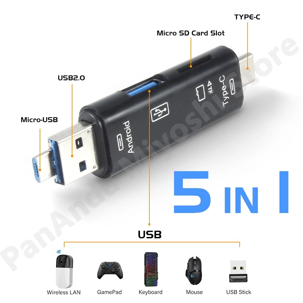 5 In 1 Multifunction OTG SD Memory Card Reader Adapter