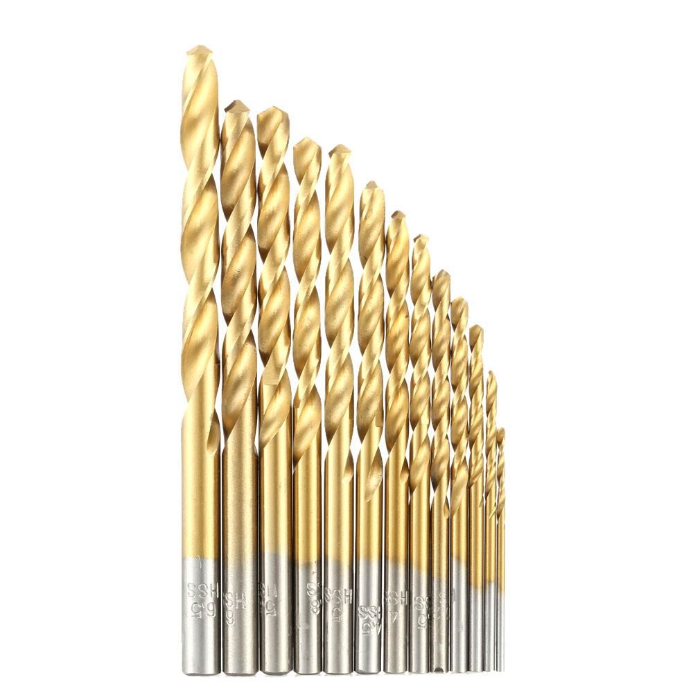 13pcs/set HSS Plating Titanium Twist Drill Bit Set Metric System 1.5-6.5mm High Quality Woodworking Wood Metal Drilling Tool
