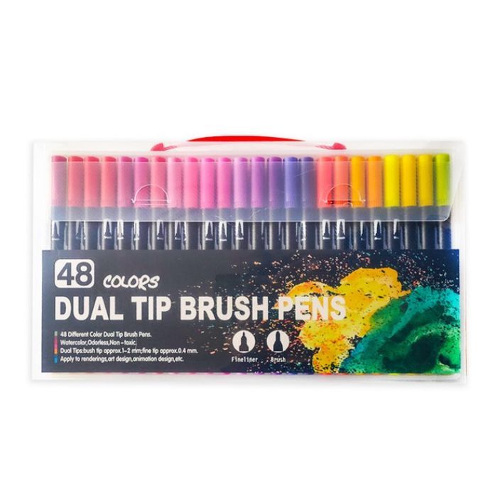 48 Colors Markers Pens Studay School Brush Fineliners Watercolor Art Markers