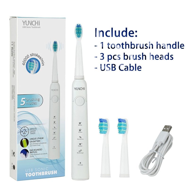 Yunchi Electric Toothbrush Ultrasonic Replaceable Brush Heads USB Rechargeable Whitening Teeth Brush Heads