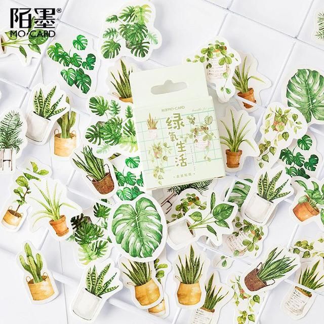 45 Pcs/pack Green Potted Plant Decorative Washi St