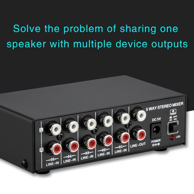 Mini 5-Way Stereo Active Mixer Multi-Channel Mixer Low-Noise Black