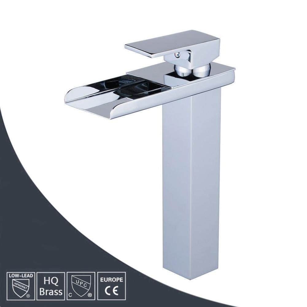 HOOMI Chrome Waterfall Bathroom Bath Faucet Counter Top Tall Basin Mixer Tap 3/8 GE Plug Silver Silver