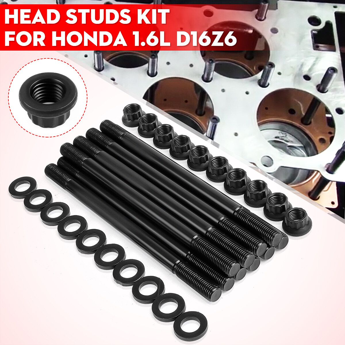 30pcs 1Set Cylinder Head Studs Bolts Nuts Pro Series 12-Point For Honda 1.6L D16Z6