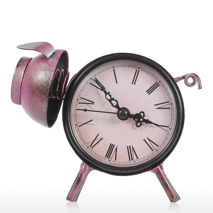 Piggy Clock Handmade Vintage Metal Piggy Figurine Mute-