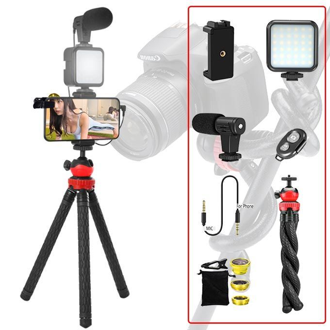 Professional Tripod+ Led Fill Light+ Shotgun Microphone+ Accessories+ Phone Remote Control #vlog