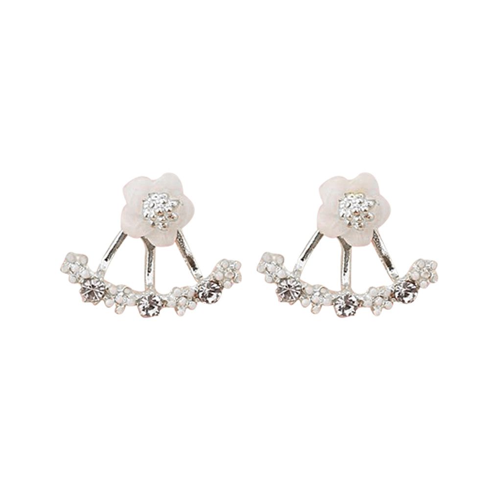 Women Cute Daisy Shape Rhinestone Inlaid Ear Jacket-Silver
