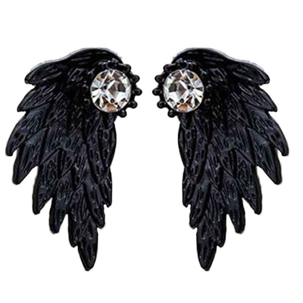 Women Fashion Angel Wing Rhinestone Inlaid Ear Jacket-Black