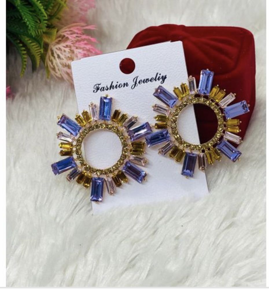 Blue And Gold Trendy Fashion Earring