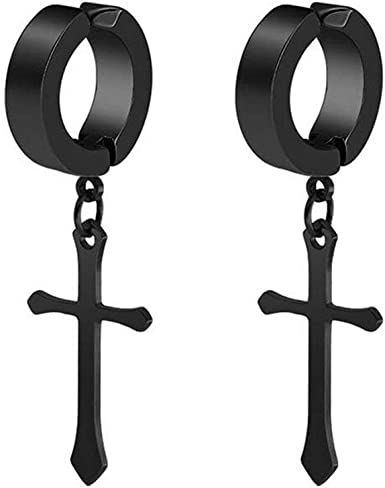 Black Cross Non Pierce Stainless Steel  Hoop Earring Clip On For Male And Female