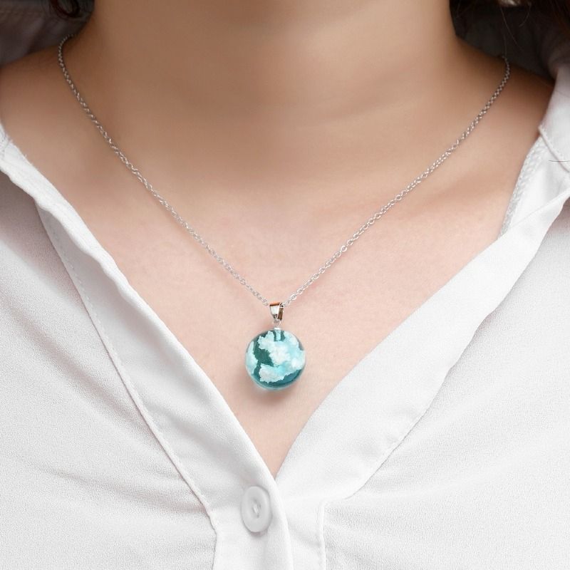 Silver White Clouds & Blue Sky Silver Necklace