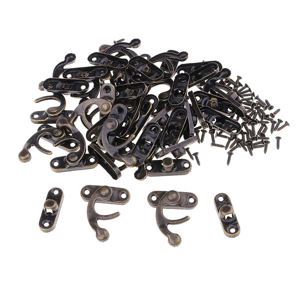 20 Sets Antique Cabinet Wooden Jewelry Box Hasp Latch Hook With Screws