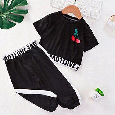 Angel Eye Children's Cherry Crop Top And Bottom Pants Set