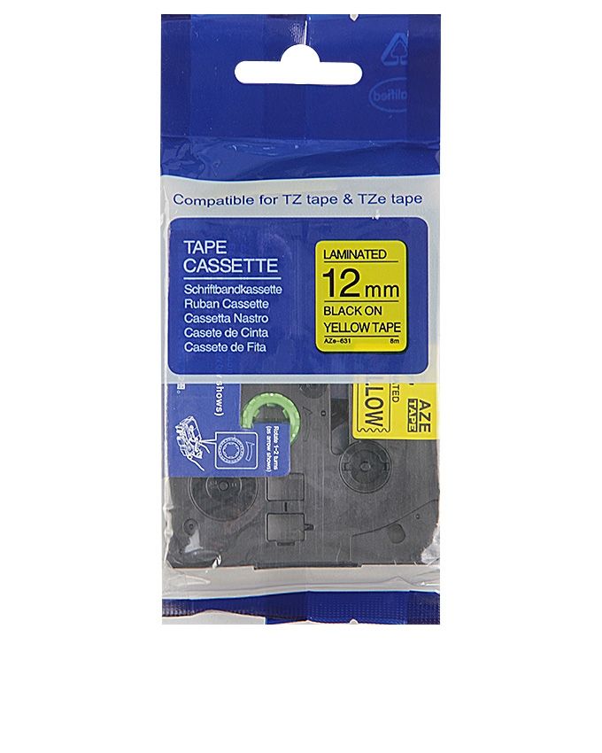 Compatible Label Tape Cartridge For Brother P Touch 12mm Black On Yellow Laminated