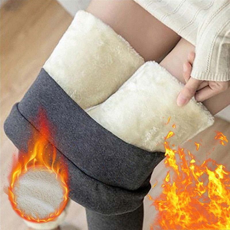 Winter Leings Women Velvet Fleece Lined Slim High Waist Skinny Women Leins Thermal Pants-Gray1