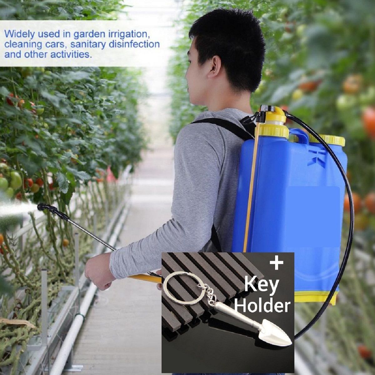 DIY 16L Knapsack Manual Chemical Sprinkler Fumigation Agriculture Gardening Farming Implement Tool Insecticide Pesticide Herbicide Fertilizer Sprayer Machine + Key Holder