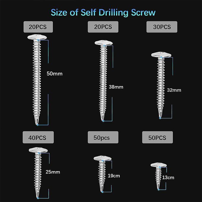 210x Self-Tapping Screws 6 Sizes Cross Head Round For Wood Repair Accs