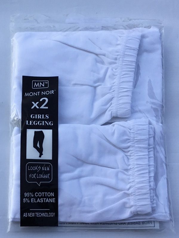 2 Pack Girls Plain Leggings- White