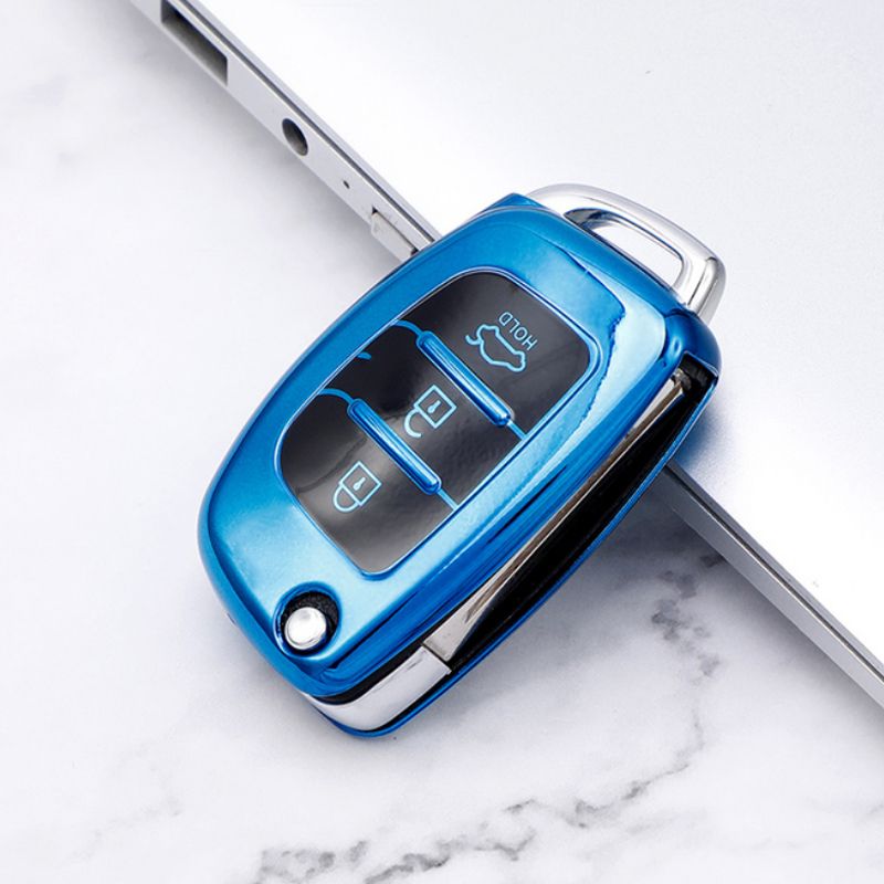 TPU Car Folding Key Case Cover Keychain For Hyundai I20 Ix25 Ix35 Elantra Creta-blue Key Case