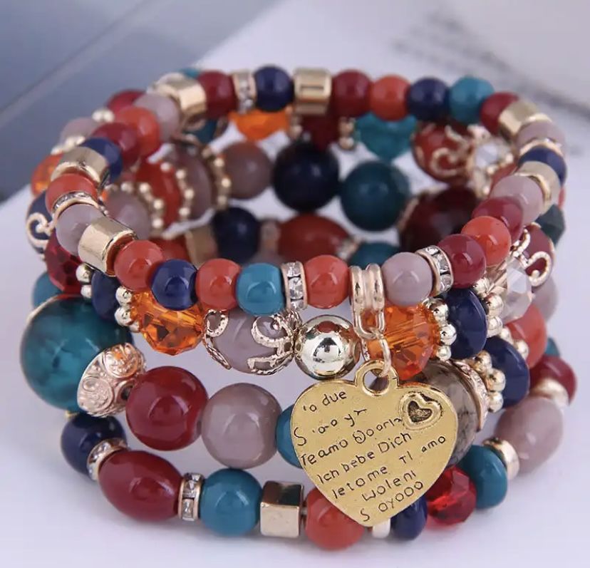 Boho Heart Love Hand Beaded Bracelets Set