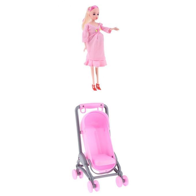 1/6 Pink Pregnant Mommy Doll W/ Stroller Playset For Kids Education