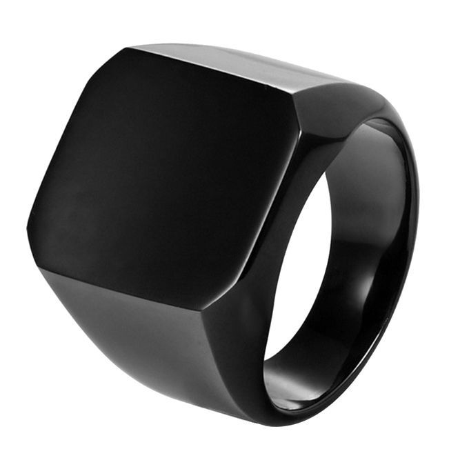 Men's Biker Polished Stainless Steel Ring - Black