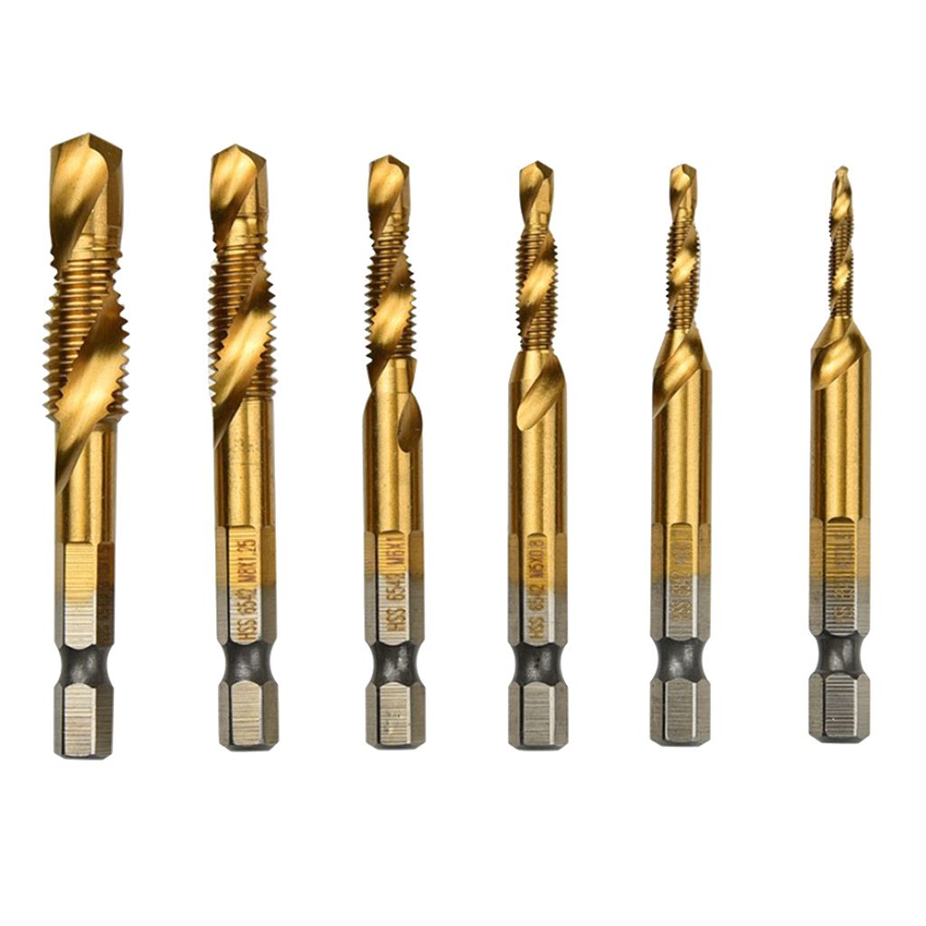 6pcs Quick Change   Twist Drill And Bit Set - Metal Golden