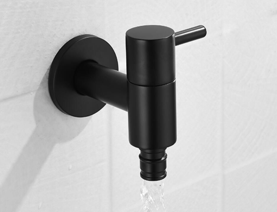 Black Wall Mounted Washing Machine Tap Mop Pool Tap Garden Outdoor Bathroom Water Faucet