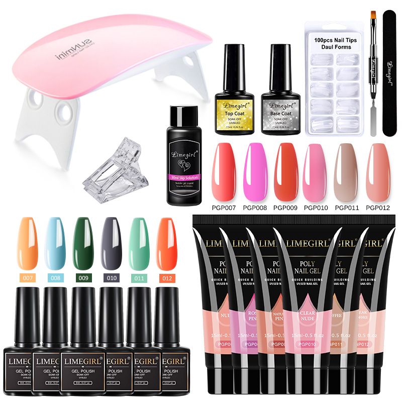 Nail Art Kit With Polygel Nail Varnish Nail Lamp Base&Top Coat Etc