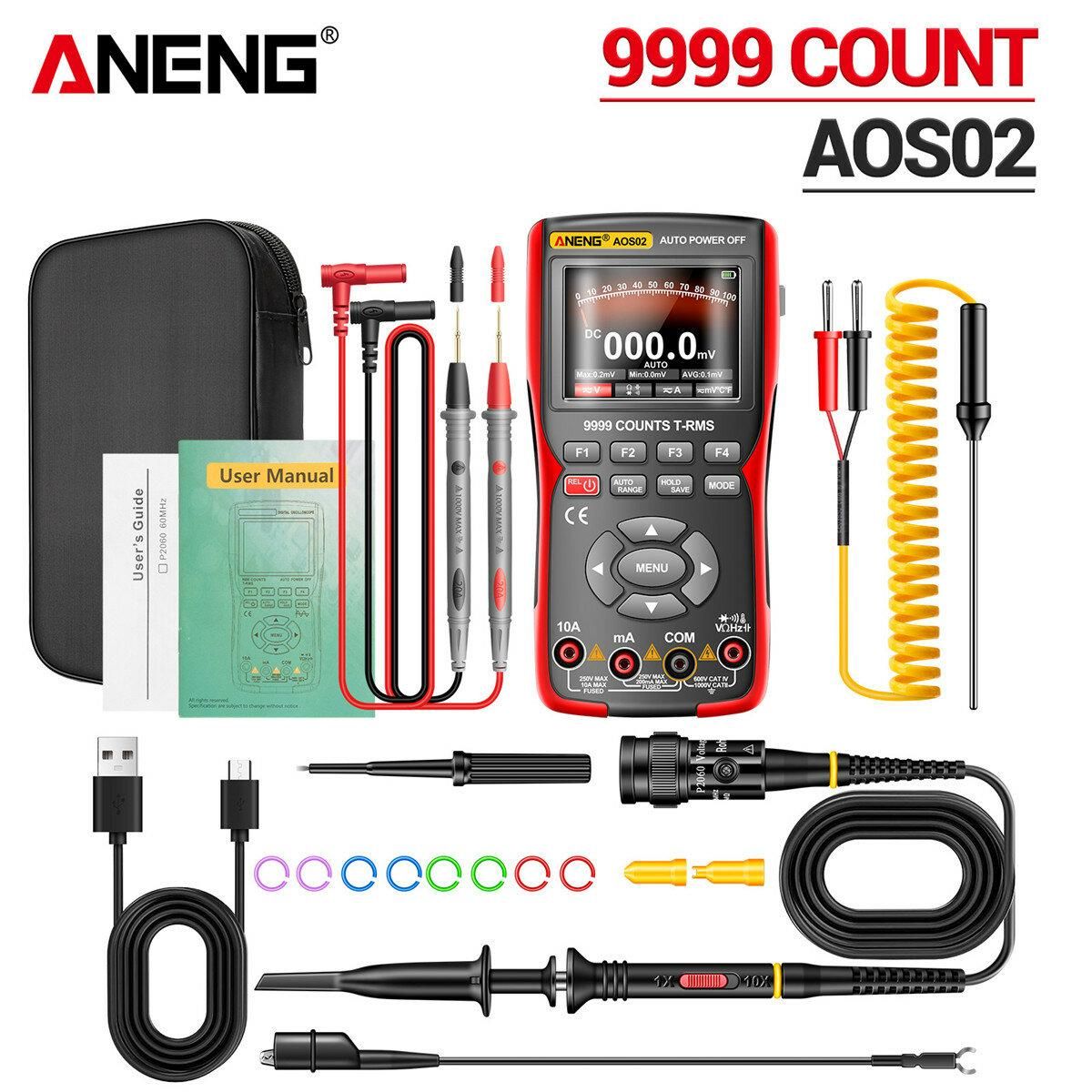 ANENG AOS02 9999 Counts Digital Professional Oscilloscope Multimeter 48M/S 10MHZ PC Waveform Data Storage True RMS Tranistor