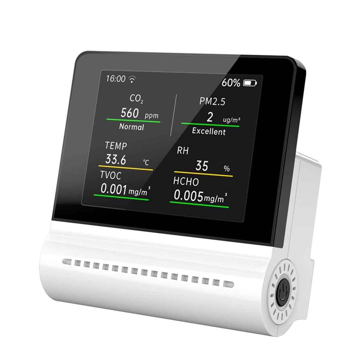 NOYAFA JSM16 5-in-1 Household Air Quality Monitor PM2.5/CO2/HCHO/TVOC Detector Temperature Humidity Tester Rechargeable Desktop Thermometer Hygrometer Formaldehyde Analyzer Real-time Monitoring